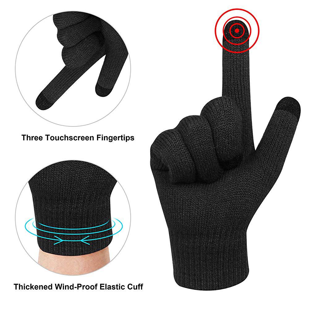 Men's black touchscreen gloves with a thickened elastic cuff, perfect for winter