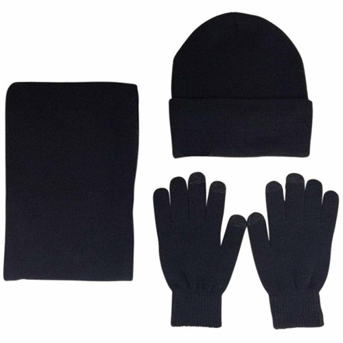 Men's black beanie and hat set, warm knit material for winter