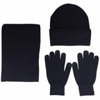Men's black beanie and hat set, warm knit material for winter