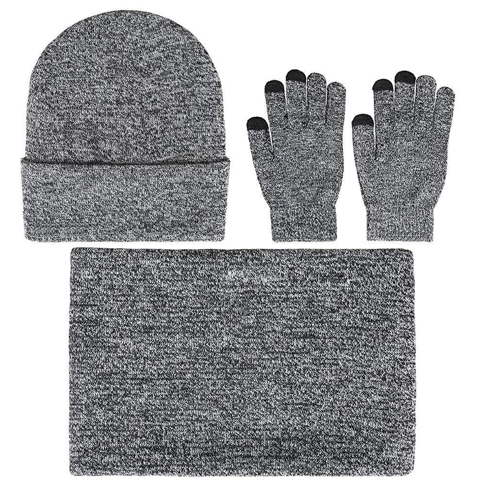 Pink Iolaus gray beanie and hat set with gloves for winter wear