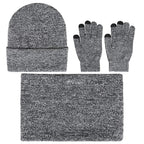 Pink Iolaus gray beanie and hat set with gloves for winter wear