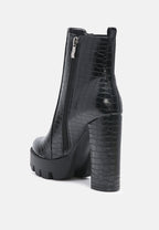 Beatriz Croc Print Block Heel Ankle Boots
