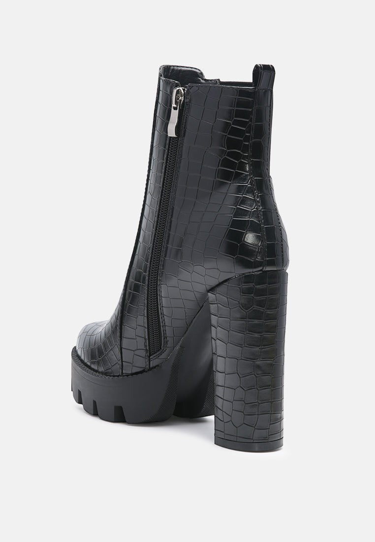 Beatriz Croc Print Block Heel Ankle Boots