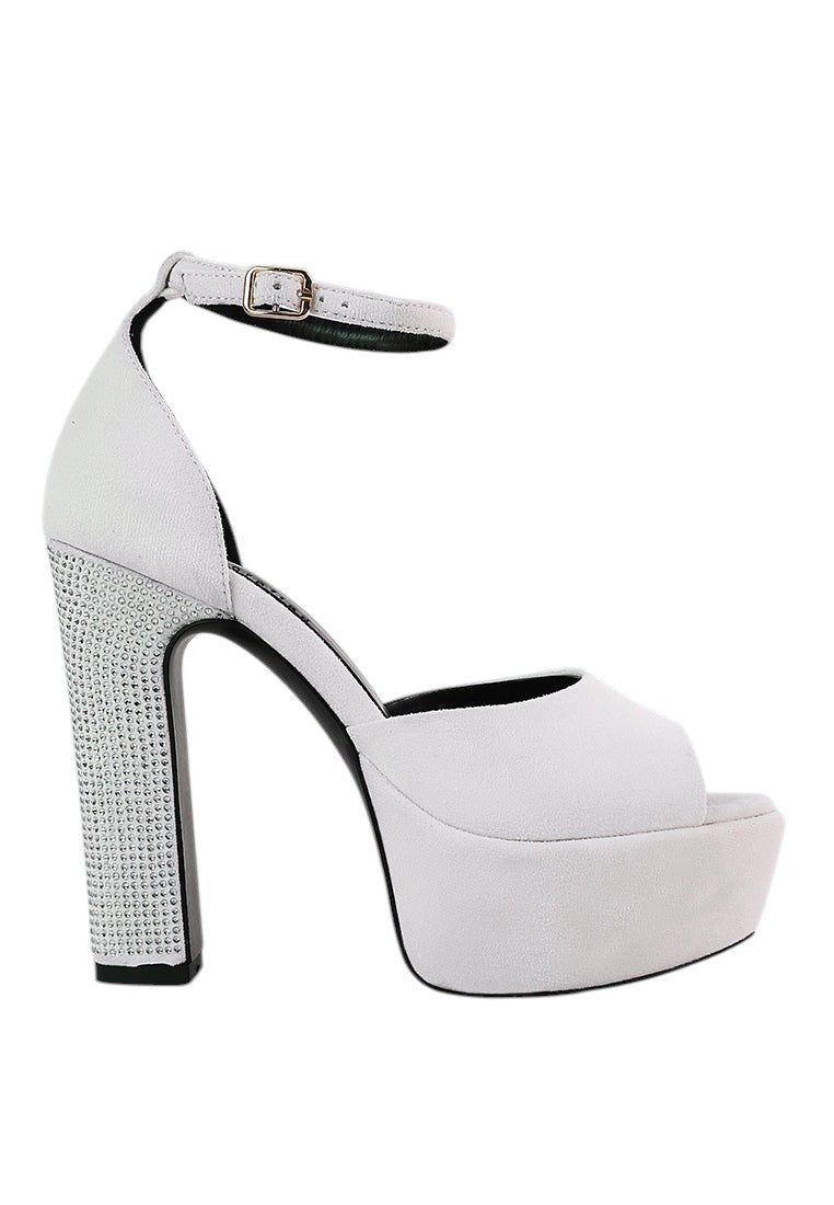 Beaty High Block Heeled Diamante Stud Sandals