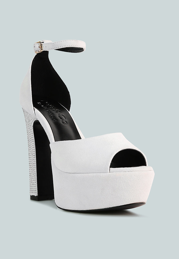 Beaty High Block Heeled Diamante Stud Sandals