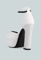 Beaty High Block Heeled Diamante Stud Sandals