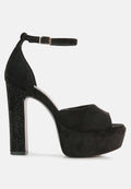 Beaty High Block Heeled Diamante Stud Sandals