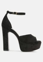 Beaty High Block Heeled Diamante Stud Sandals
