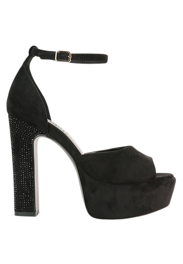 Beaty High Block Heeled Diamante Stud Sandals