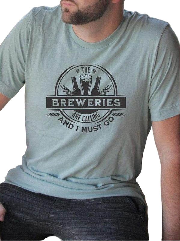 Ocean and 7th Men’s Beer Lover Shirt with 'The Breweries Are Calling' Graphic Design