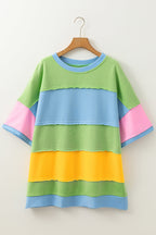 Plus Size Colorblock Raw Edge Short Sleeve T-Shirt