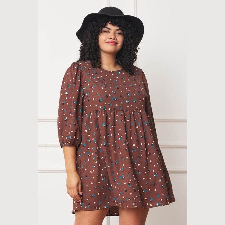 Abstract Polka Dot Bishop Sleeve Mini Dress - VacationGrabs