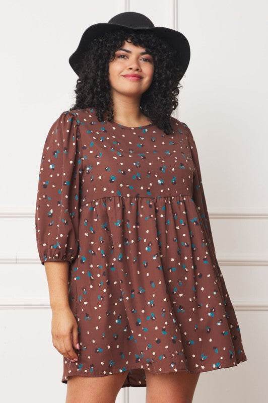 Abstract Polka Dot Bishop Sleeve Mini Dress - VacationGrabs