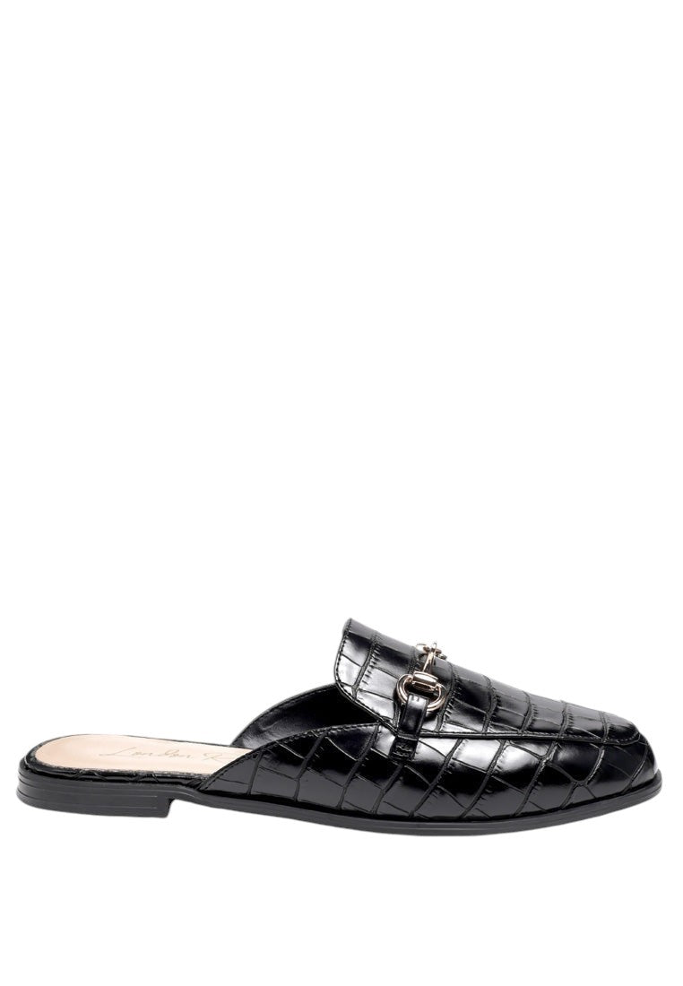 Begonia Buckled Faux Leather Croc Mules