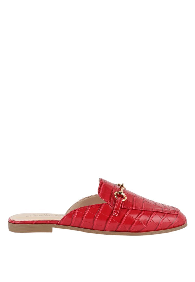 Begonia Buckled Faux Leather Croc Mules