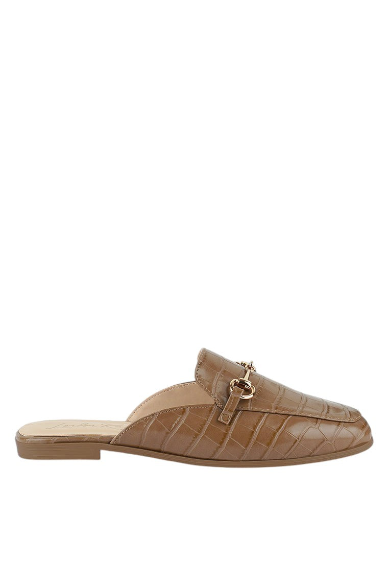 Begonia Buckled Faux Leather Croc Mules