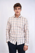 Beige Plaid Slim-Fit Shirt – front view