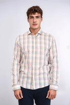 Beige Plaid Slim-Fit Shirt – side view