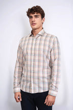 Beige Plaid Slim-Fit Shirt – styled view