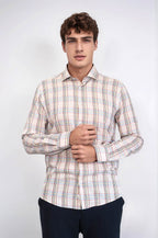Beige Plaid Slim-Fit Shirt – close up view