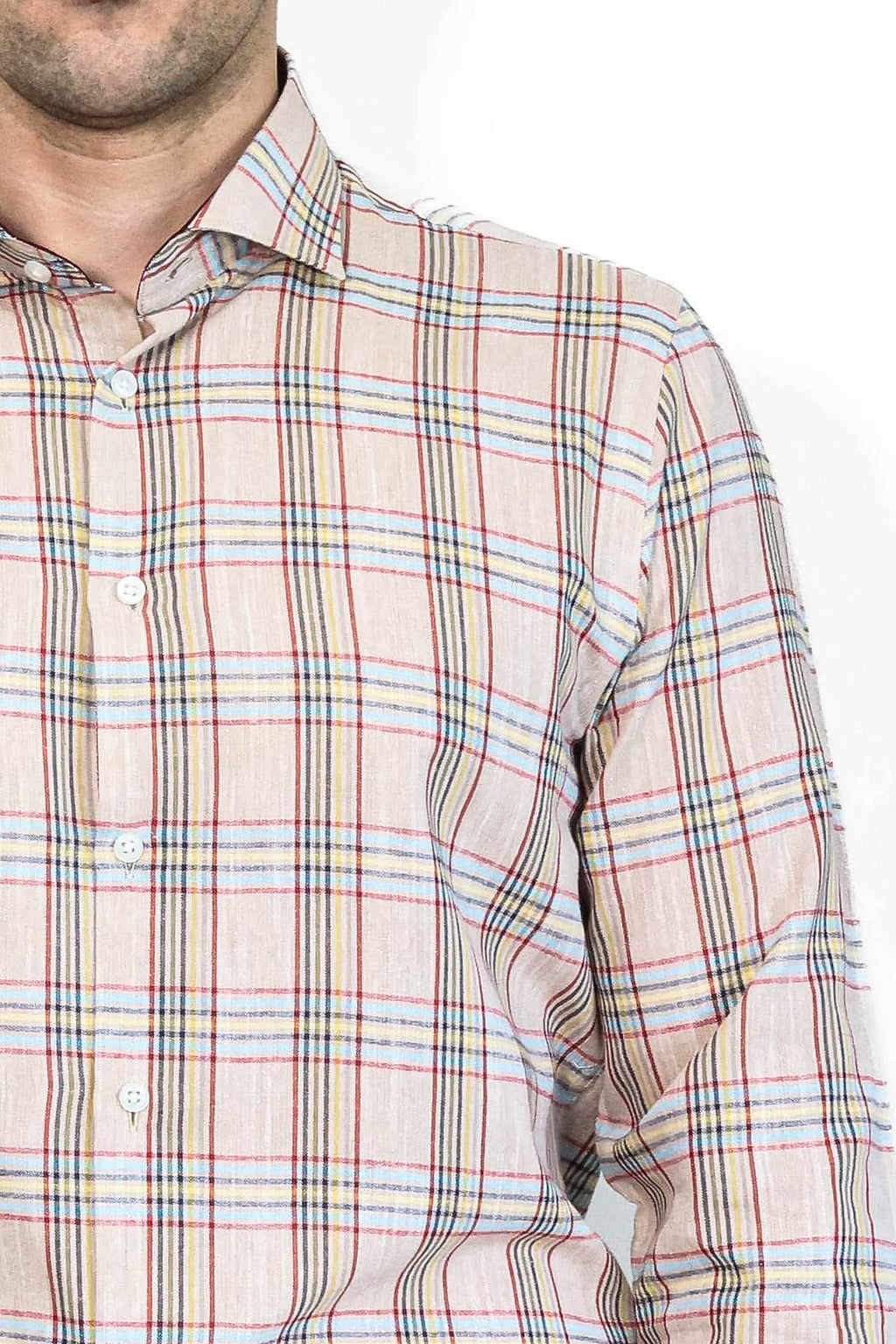 Beige Plaid Slim-Fit Shirt – full look view