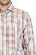 Beige Plaid Slim-Fit Shirt – full look view