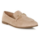 Rag Company beige slip on loafers for women with suede texture and gold metal detail