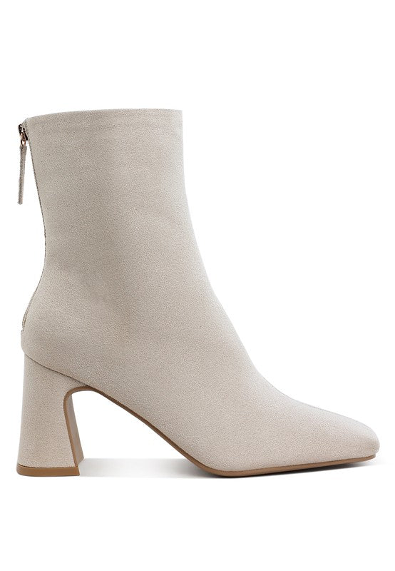 Rag Company beige square toe heeled booties with a stylish design and zipper closure