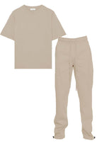 Beige Tshirt Ankle Toggle Sweatpants Set - VacationGrabs
