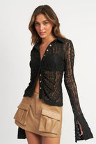 Women's Shirts Bell Sleeve Lace Top