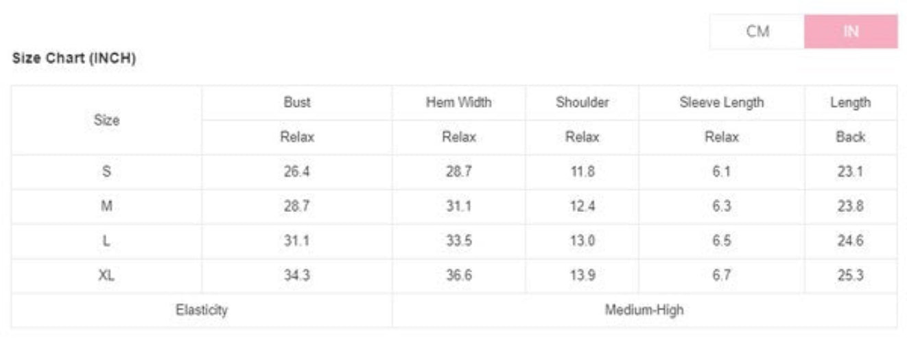 YNIQUE size chart table showing S M L XL bust hem shoulder sleeve and length measurements for floral sheer mesh blouse