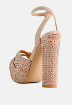 Bellini Heat-Set Diamante High Block Heel Sandals