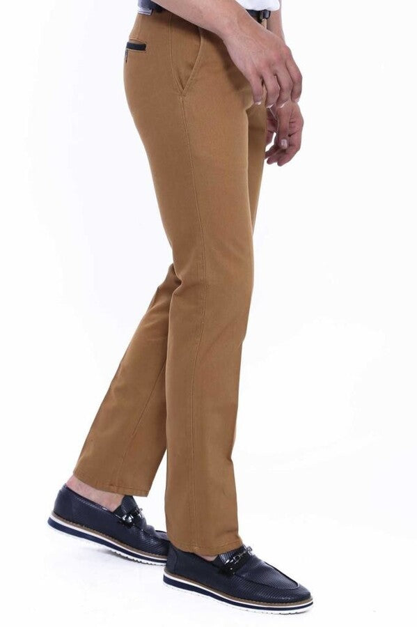 Belt Coloured Tan Pants – close up view