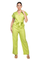 Women's Jumpsuits & Rompers Belted Button-down Linen Jumpsuit