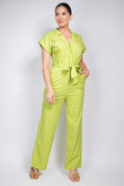 Women's Jumpsuits & Rompers Belted Button-down Linen Jumpsuit