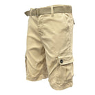 Belted summer shorts for men in beige with cargo pockets and adjustable belt for comfort
