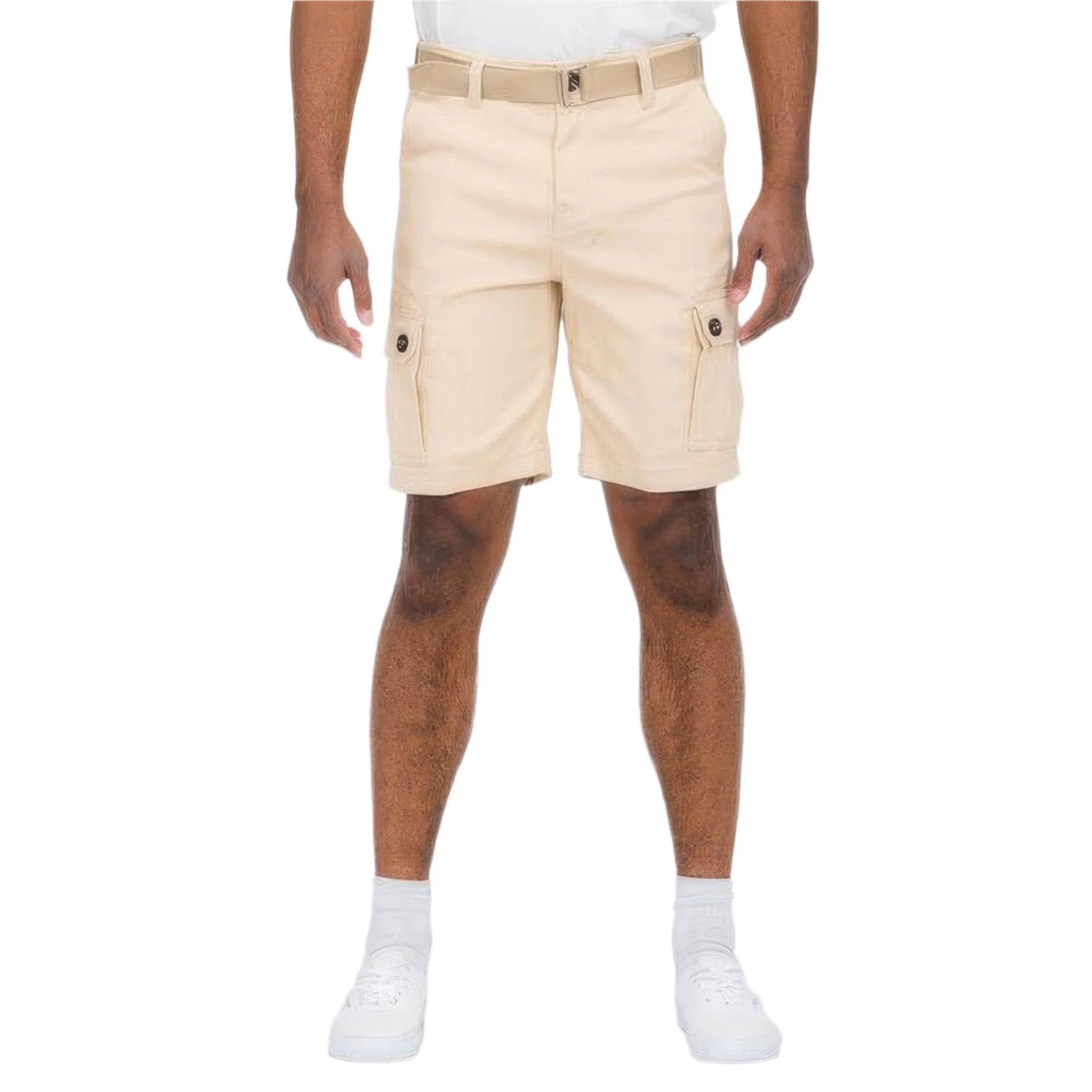 Belted summer shorts for men in beige with cargo pockets from VacationGrabs