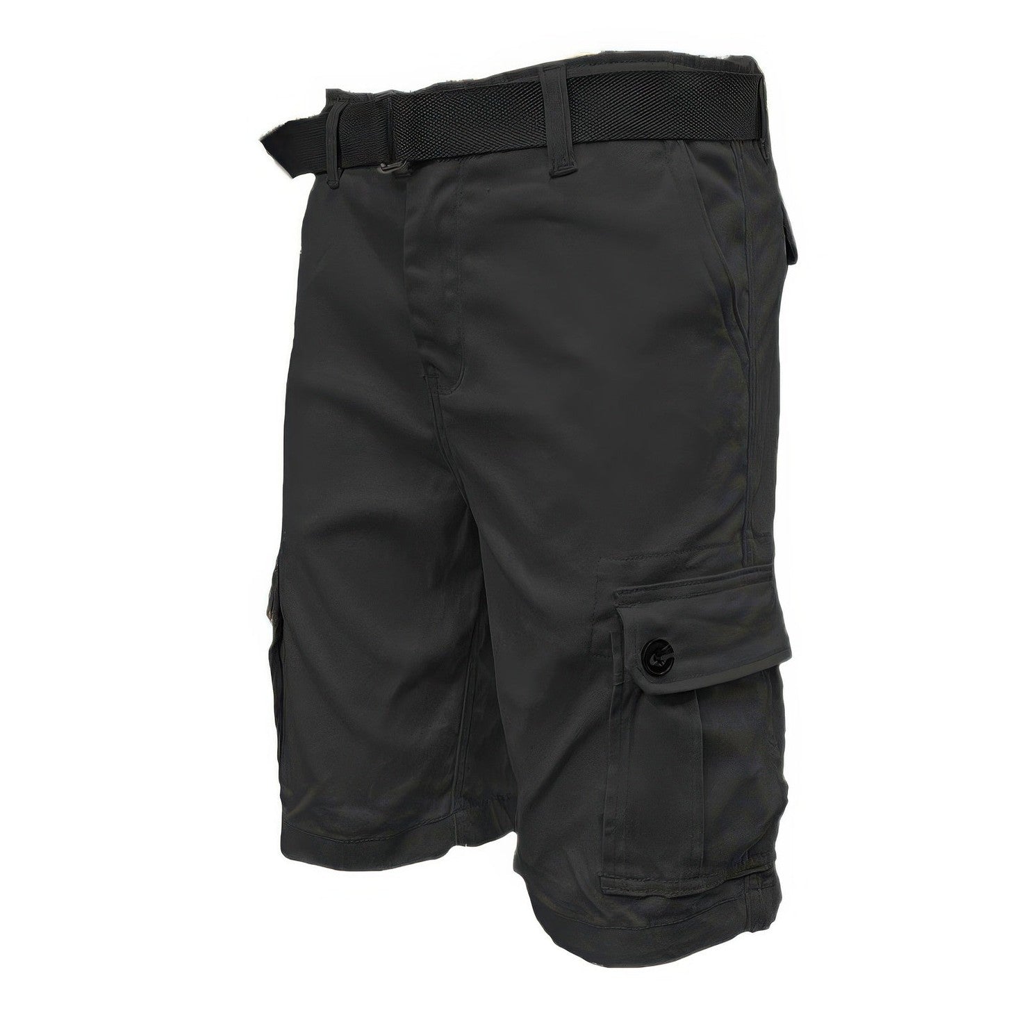 Belted summer shorts for men by VacationGrabs in dark gray with cargo pockets and adjustable belt