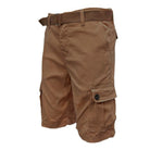 Belted summer shorts for men in tan color with cargo pockets and adjustable waistband