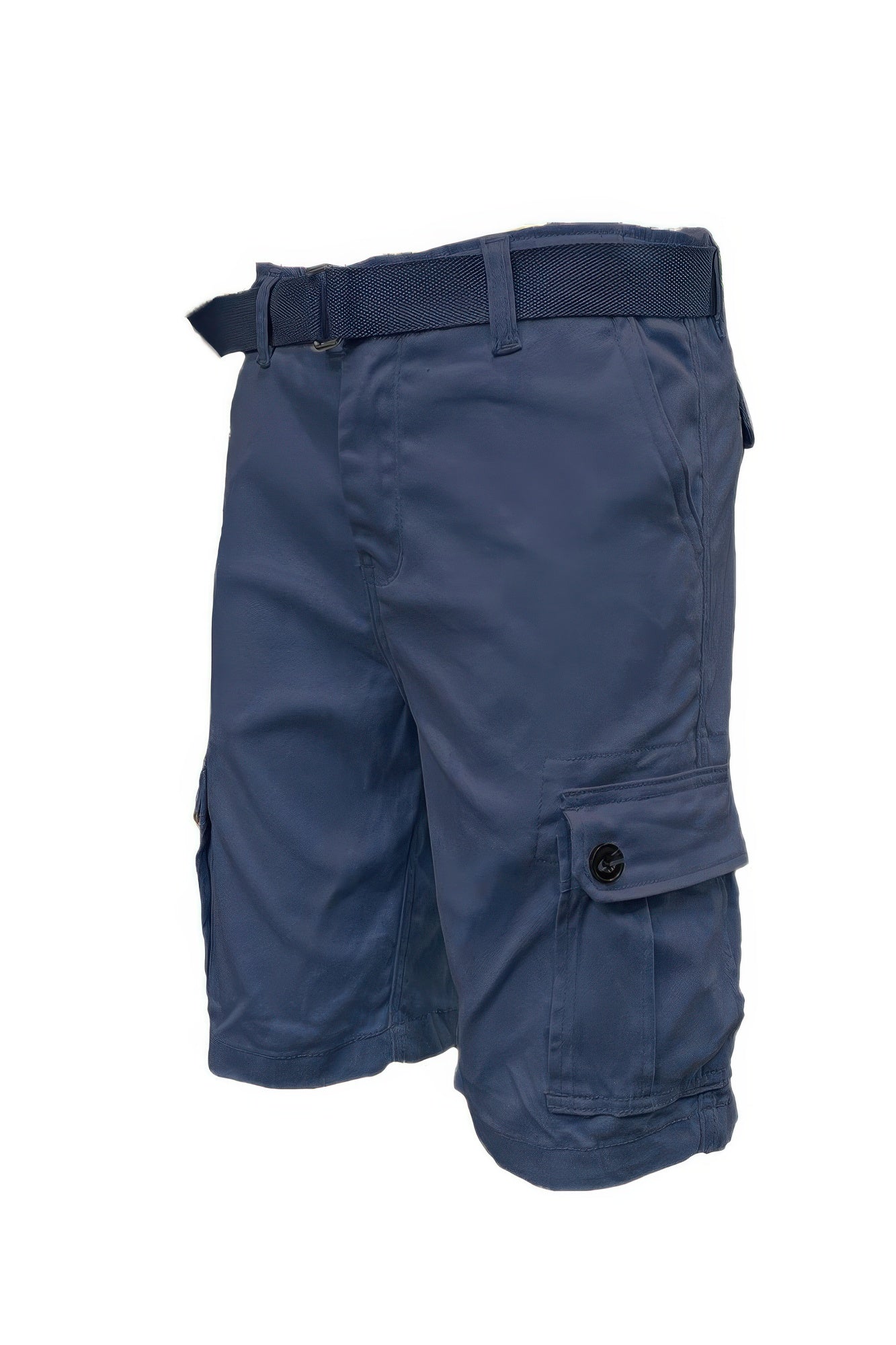 Belted summer shorts for men in navy blue featuring side pockets and adjustable belt