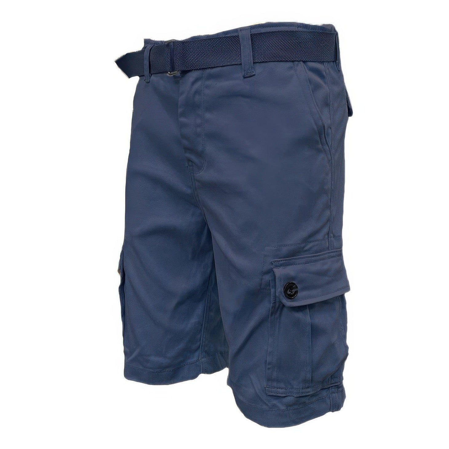 Belted summer shorts for men in navy blue featuring side pockets and adjustable belt