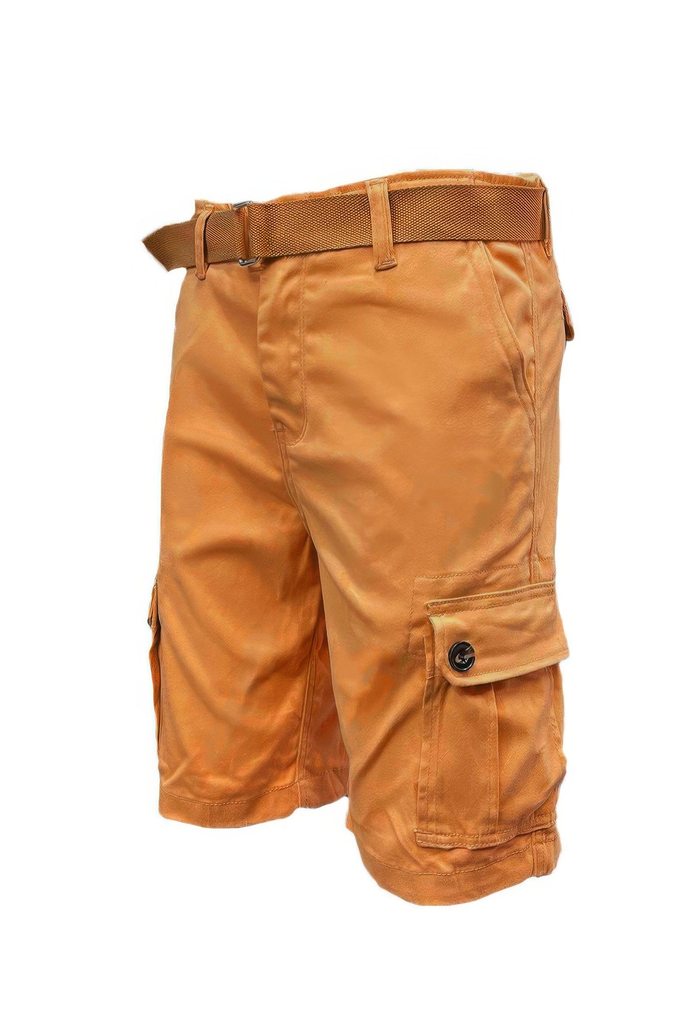 Belted summer shorts for men in orange with side pockets and a stylish adjustable belt