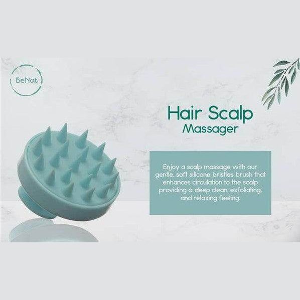 BeNat shower hair scalp scrubber in teal for deep cleaning and relaxing scalp massage