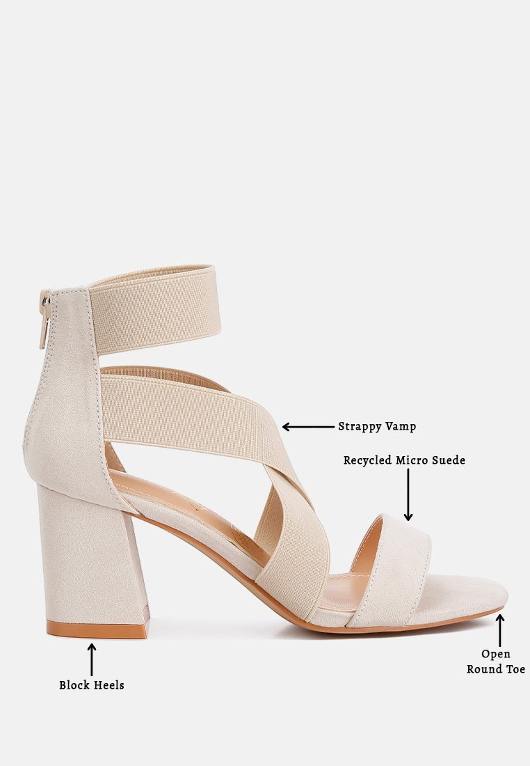 Benicia Elastic Strappy Block Heel Sandals