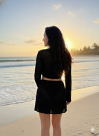 Women's black beugel bikini set, perfect for beach days.