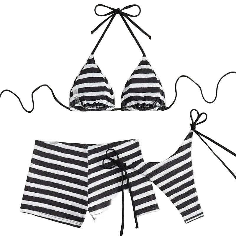Black and white striped beugel bikini set for beachwear