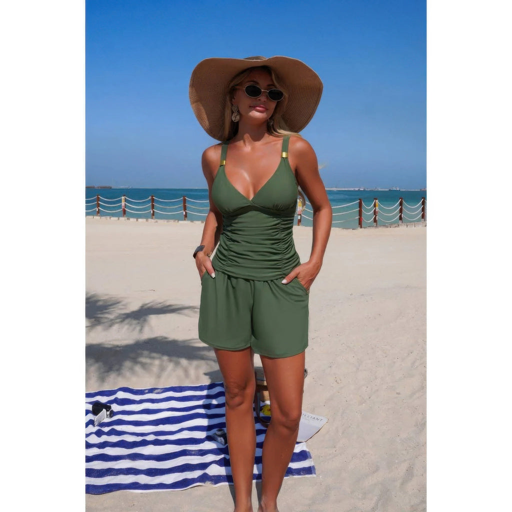 Women's olive beugel bikini set, stylish beachwear for sunbathing