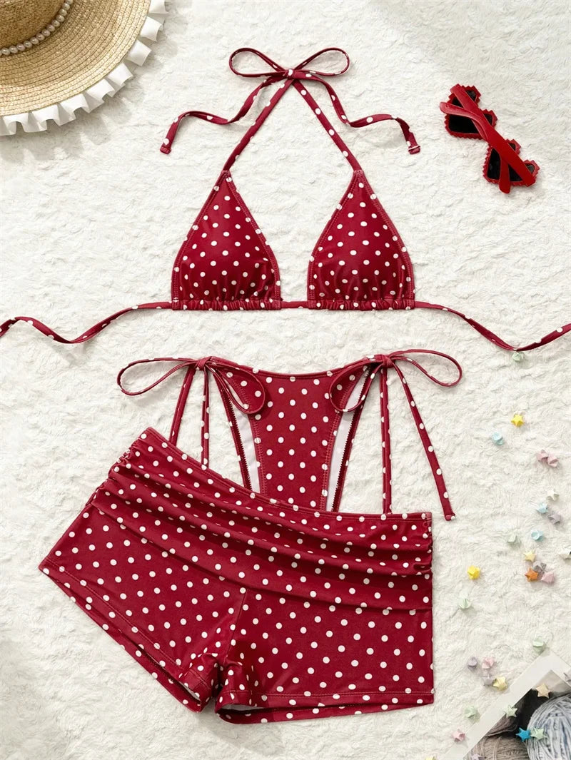 Red polka dot beugel bikini set for beach or poolside wear