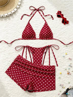 Red polka dot beugel bikini set for beach or poolside wear