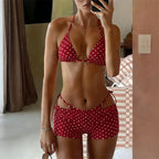 red beugel bikini set with polka dots, perfect for beachwear